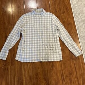 Gray Buffalo Check Tee Shirt Top Size XL Mockneck Long Sleeve Croft & Barrow